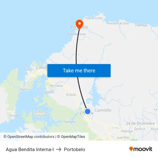 Agua Bendita Interna-I to Portobelo map