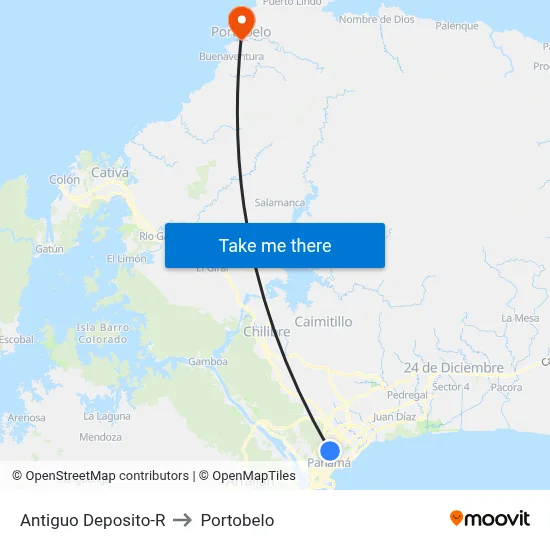 Antiguo Deposito-R to Portobelo map
