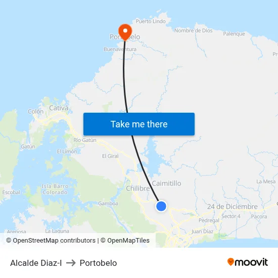 Alcalde Diaz-I to Portobelo map