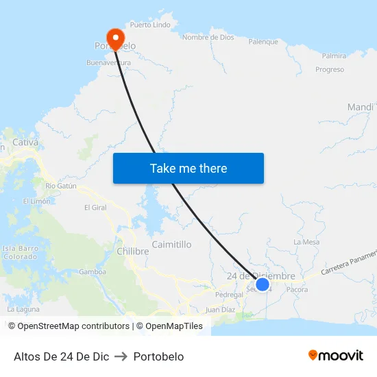 Altos De 24 De Dic to Portobelo map