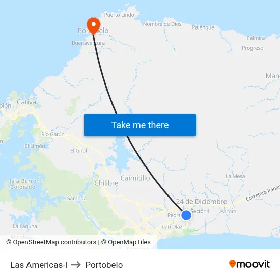 Las Americas-I to Portobelo map