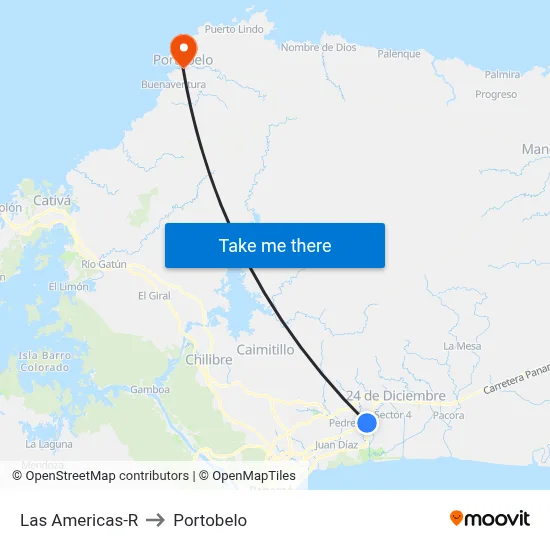 Las Americas-R to Portobelo map