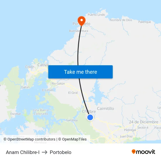 Anam Chilibre-I to Portobelo map