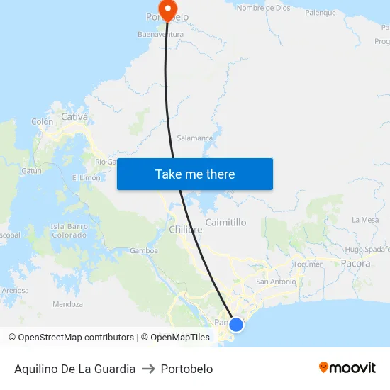 Aquilino De La Guardia to Portobelo map