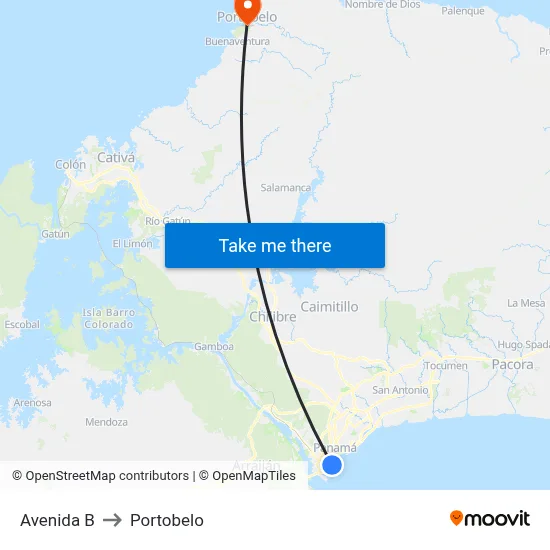 Avenida B to Portobelo map