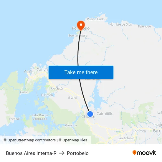 Buenos Aires Interna-R to Portobelo map