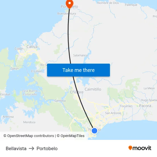Bellavista to Portobelo map