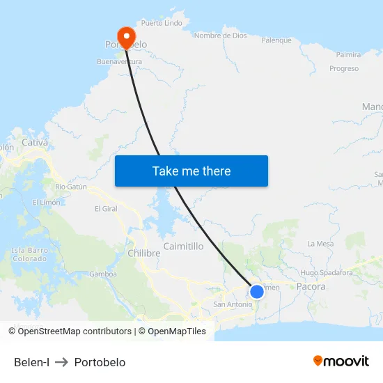 Belen-I to Portobelo map