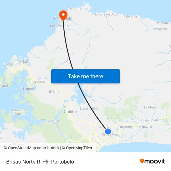 Brisas Norte-R to Portobelo map