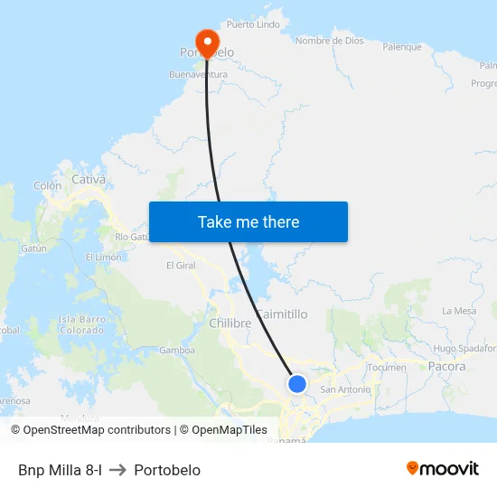 Bnp Milla 8-I to Portobelo map