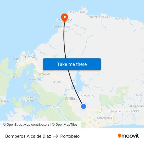 Bomberos Alcalde Diaz to Portobelo map