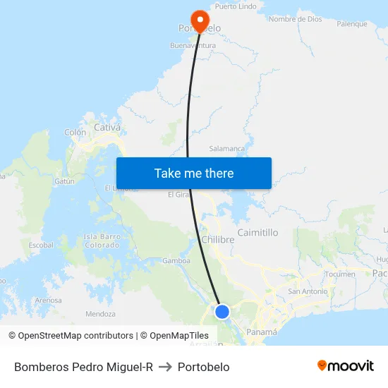 Bomberos Pedro Miguel-R to Portobelo map