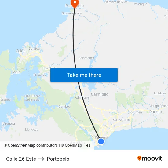 Calle 26 Este to Portobelo map
