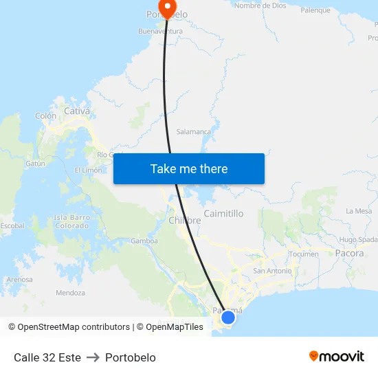 Calle 32 Este to Portobelo map