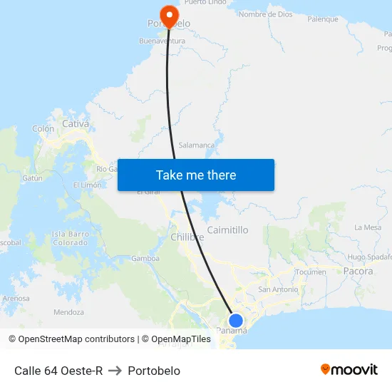 Calle 64 Oeste-R to Portobelo map