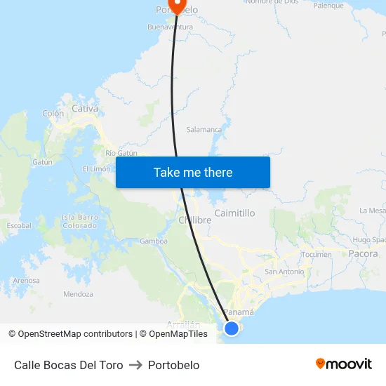 Calle Bocas Del Toro to Portobelo map