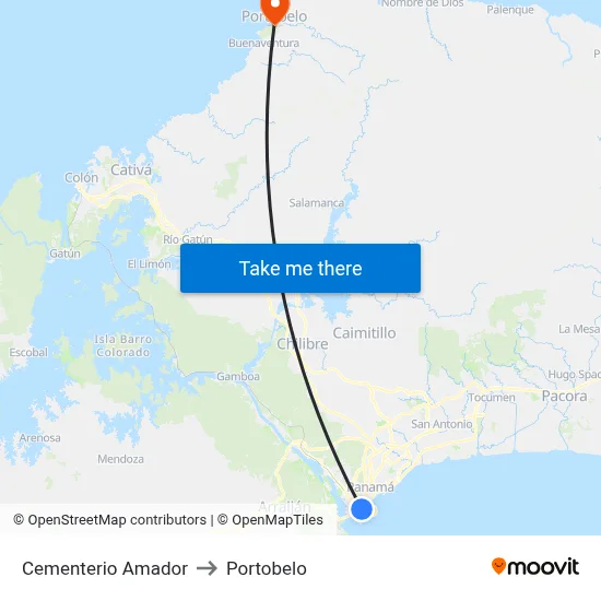 Cementerio Amador to Portobelo map
