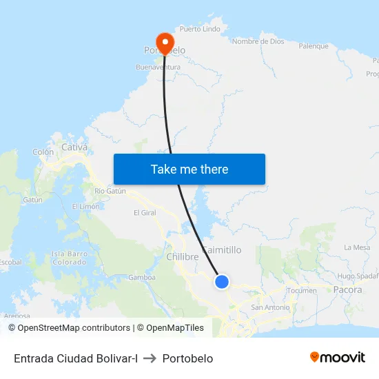 Entrada Ciudad Bolivar-I to Portobelo map