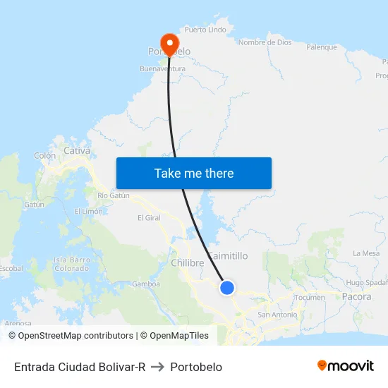 Entrada Ciudad Bolivar-R to Portobelo map