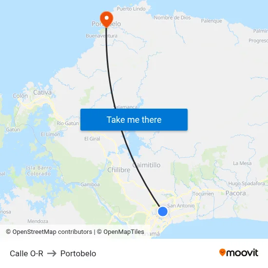 Calle O-R to Portobelo map