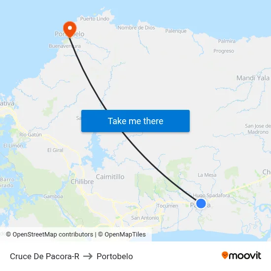 Cruce De Pacora-R to Portobelo map