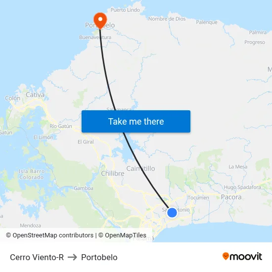 Cerro Viento-R to Portobelo map