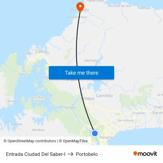 Entrada Ciudad Del Saber-I to Portobelo map