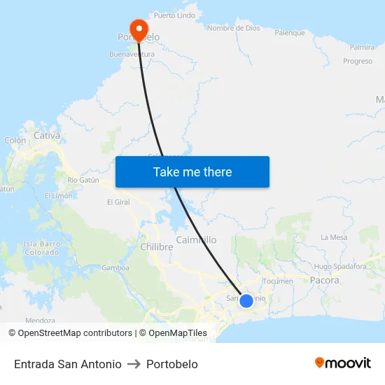 Entrada San Antonio to Portobelo map