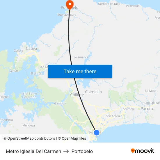 Metro Iglesia Del Carmen to Portobelo map