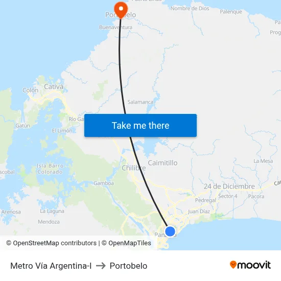 Metro Vía Argentina-I to Portobelo map