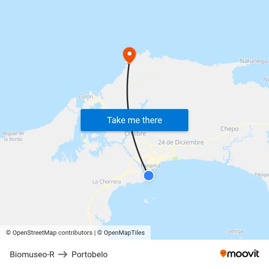 Biomuseo-R to Portobelo map