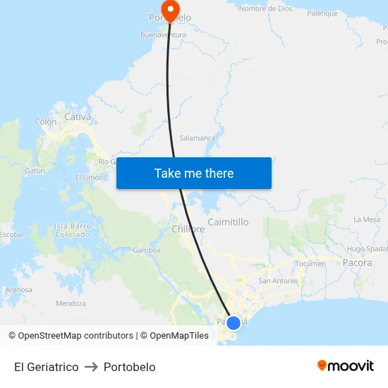 El Geriatrico to Portobelo map