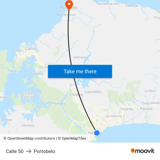 Calle 50 to Portobelo map