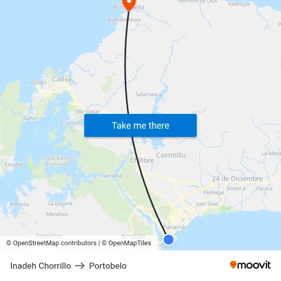 Inadeh Chorrillo to Portobelo map