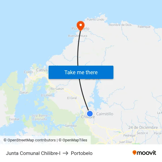 Junta Comunal Chilibre-I to Portobelo map
