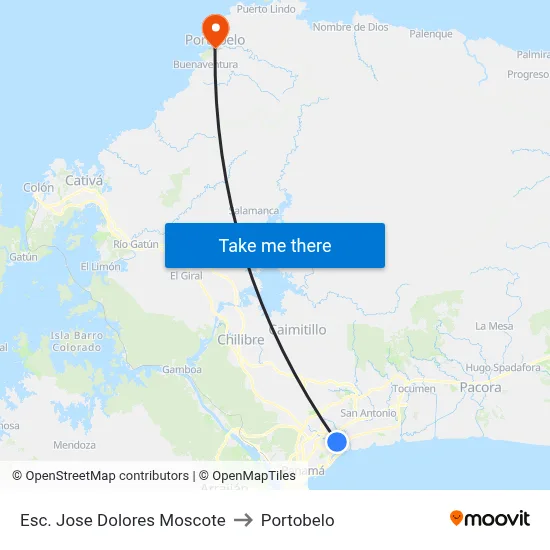 Esc. Jose Dolores Moscote to Portobelo map