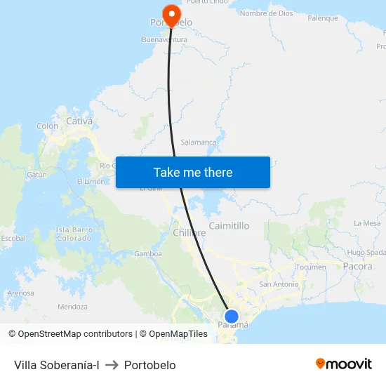 Villa Soberanía-I to Portobelo map