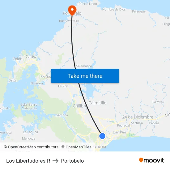 Los Libertadores-R to Portobelo map
