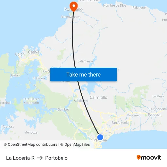 La Loceria-R to Portobelo map
