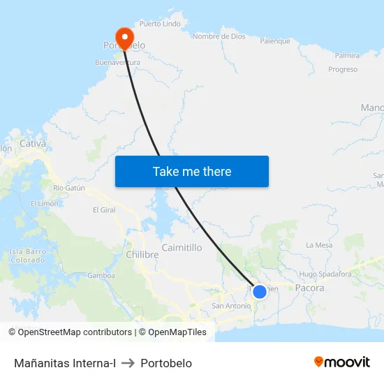 Mañanitas Interna-I to Portobelo map