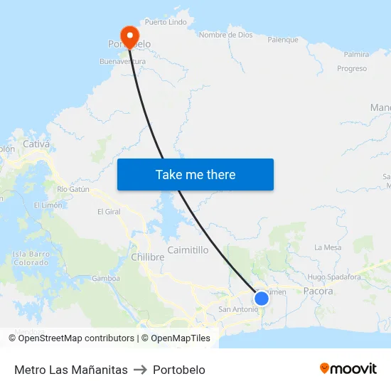 Metro Las Mañanitas to Portobelo map