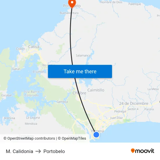 M. Calidonia to Portobelo map