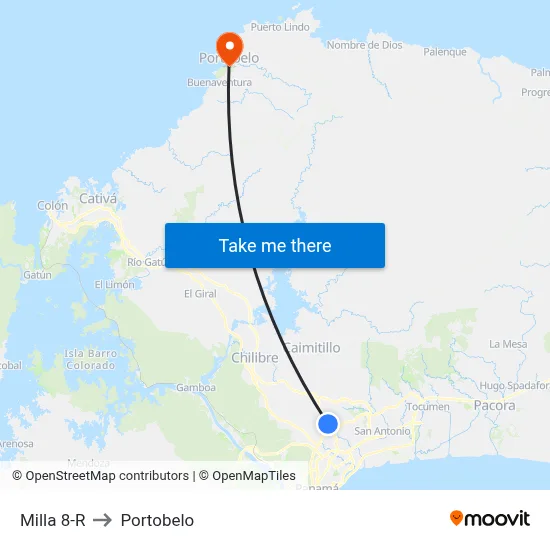 Milla 8-R to Portobelo map