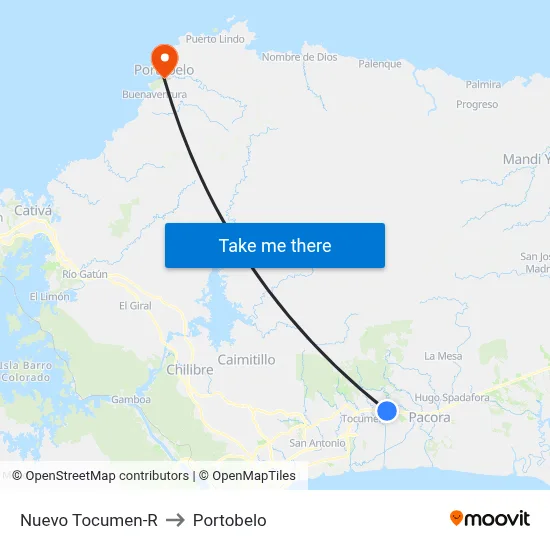 Nuevo Tocumen-R to Portobelo map