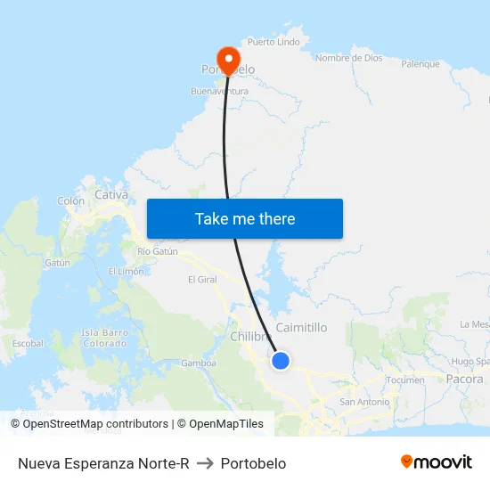 Nueva Esperanza Norte-R to Portobelo map