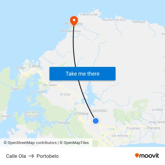 Calle Ola to Portobelo map