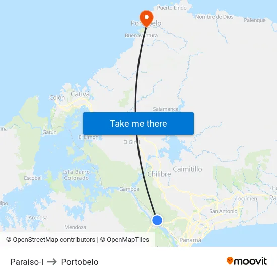 Paraiso-I to Portobelo map