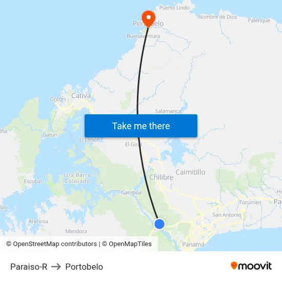 Paraiso-R to Portobelo map