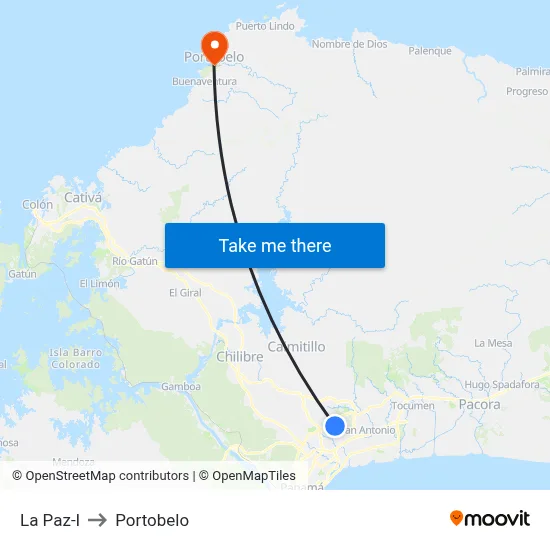La Paz-I to Portobelo map