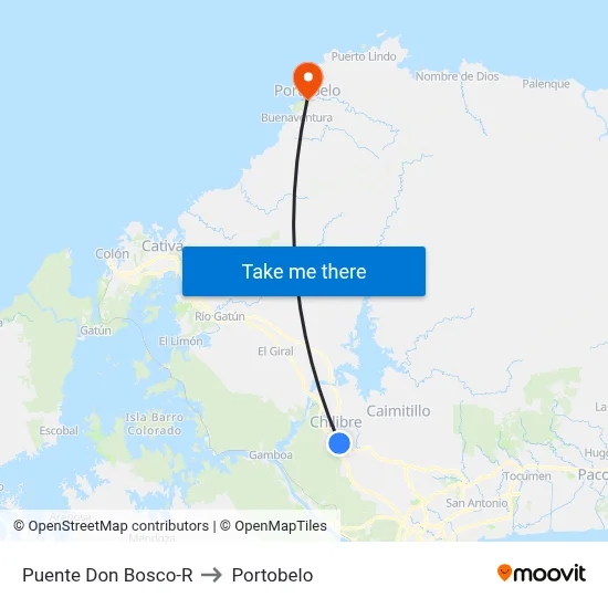 Puente Don Bosco-R to Portobelo map